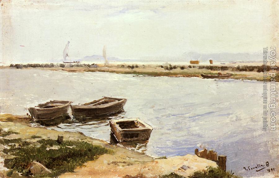 Joaquin Sorolla Y Bastida : Three Boats By A Shore